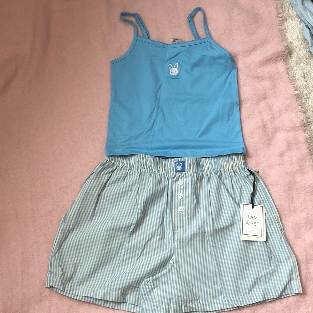 Urban Rebel Blue Bunny Tank Top Cami Sleep Set Size S sls2